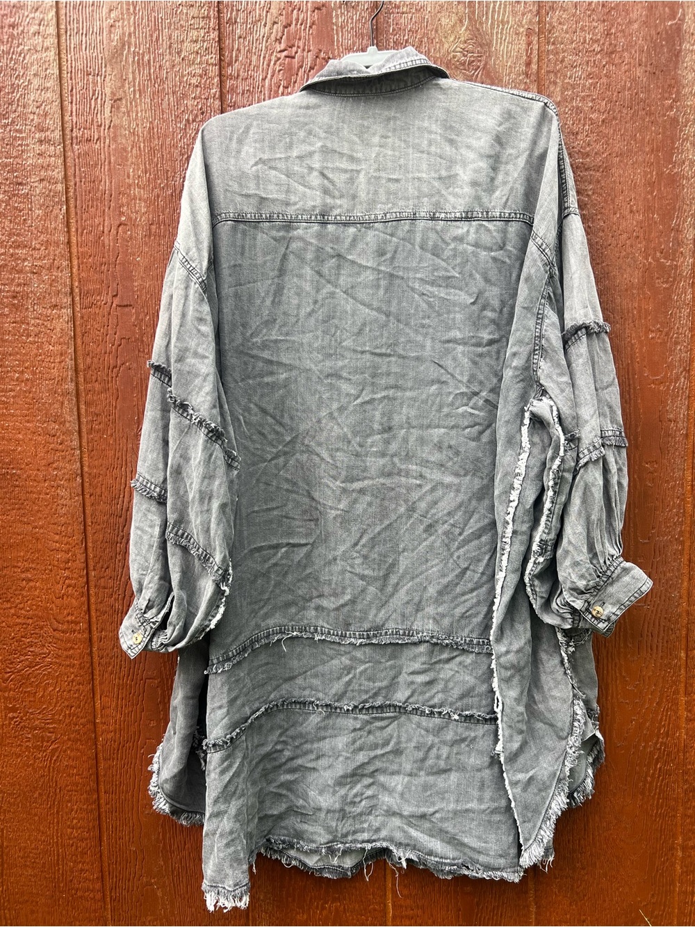 Three Bird Nest Ophelia Oversized Denim Dress L Raw Edge Mineral Wash Shacket - Picture 4 of 7